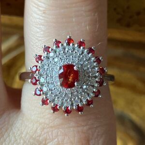 Natural Red Sapphire Moissanite Sterling Silver Ring Size 9